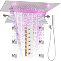 Système de douche carré de luxe Homedec avec jets corporels, 20 pouces, 2 fonctions LED pluie/cascade, double douchette à main de 6 pouces, robinet thermostatique