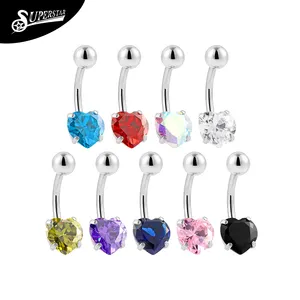 Superstar Großhandel Bauchnabel-Piercing-Schmuck Bauchringe ASTM F136 Titan eingebrachter herzförmiger Zirkon-Bauchnabel-Ring