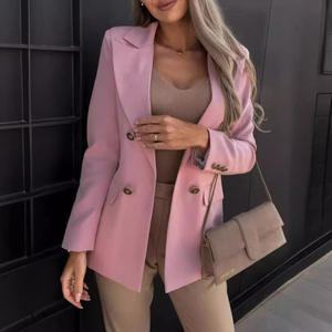 <span class=keywords><strong>Blazer</strong></span> Largo de Mujer, Estilo Europeo Americano, Nuevo para Primavera y Otoño, Traje Cruzado con Botones, Doble Botonadura, Color Sólido - Product Image 4