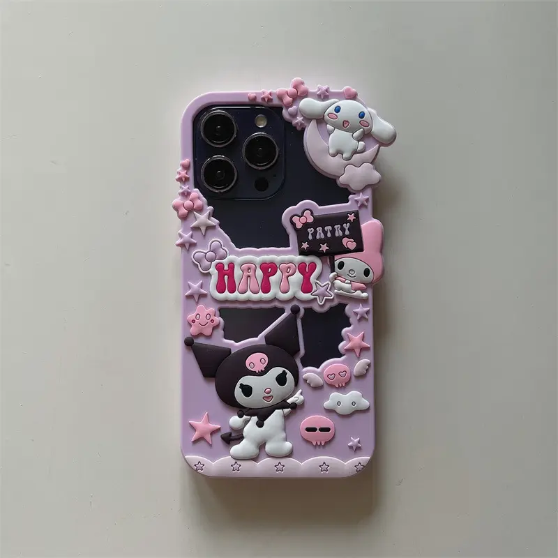 DL22310 3D Cartoon Soft Silicone Phone Cases For i14promax i13 i12 Mobile Cover Cute Pink Girl
