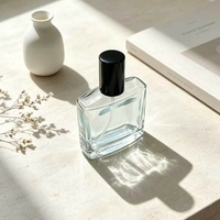 Atomizador de Perfume de Vidrio Transparente Cuadrado de 25 ml al por Mayor, Botella con Pulverizador Negro, Impresión de Marca Personalizada para Perfume, Cosméticos y Aceites