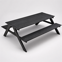 Table de pique-nique d'extérieur avec bancs, structure en aluminium, revêtement en poudre, plateau en WPC, design moderne, pour entrepôts et espaces de restauration commerciaux