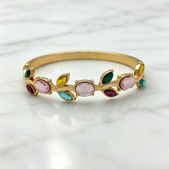 Gold Plated Cuff Bracelet With Crystal Rhinestones Plant Pattern Bohemia Style Women's Jewelry Gift