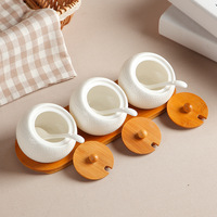 Ensemble de pots à épices en céramique avec couvercle en bois blanc, récipients de rangement modernes pour la cuisine avec cuillère pour sel, sucre, poivre, assaisonnements, maison, restaurant