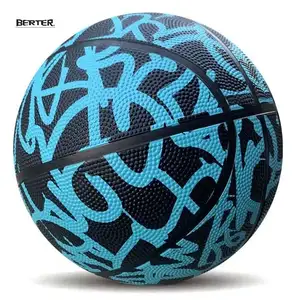 Pegatina de baloncesto de PU de tamaño personalizado 7, pelota de entrenamiento para interior y exterior, estilo grafiti, compra de grupo escolar azul a fabricantes