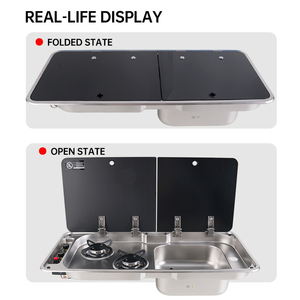 Combinato Lavello e Piano Cottura a Gas a Doppio Bruciatore in Acciaio Inox 304 per <span class=keywords><strong>Camper</strong></span>, Roulotte e Barche con Coperchio in Vetro - Product Image 5