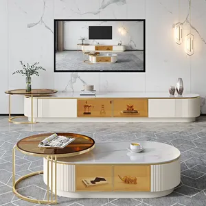 Venta caliente LED luz muebles Villa Gran capacidad mesa de té TV consola gabinete conjunto blanco mesa de centro de madera TV Show Case Set