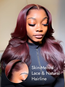 Peluca de Cabello Humano HD 13x6 con Cierre Frontal de Encaje, Ondulado, Color Borgoña 99J, Marca IndianLagos Widows Peak - Product Image 3