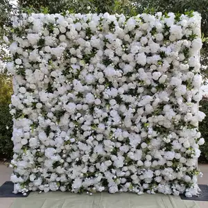 Silk Fabric Roll Up Flower Row Wall Flower Plant Panel Backdrop For Wedding