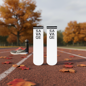 Chaussettes de sport à motif Savage de haute qualité, logo personnalisable sur le revers, respirantes et antibactériennes pour les athlètes en saison automnale - Product Image 3