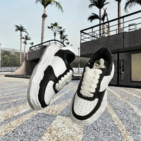 Baskets en cuir blanches et noires pour femmes et hommes, doublure en maille, décontractées, confortables, basses, pour le skateboard, chaussures de sport tendance