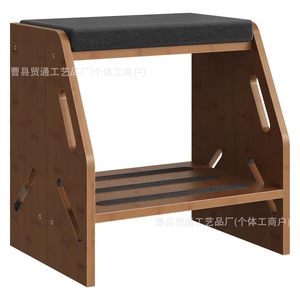 <b>Wooden</b> Footstool With Cushion Adjustable Height For Home Office Desk Use Brown Color - Product Image 5
