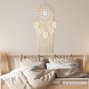 Tapiz de Pared de Macramé Bohemio Hecho a Mano con Cuentas de Madera Ecológicas y Hojas <span class=keywords><strong>para</strong></span> Decoración del Hogar y Dormitorio, Técnicas de Tejido - Product Image 5