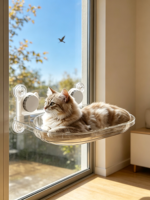 Hamac pour chat en PP à ventouse pour fenêtre, universel toutes saisons, pour bain de soleil, suspendu sur vitre, lit chaud pour l'hiver