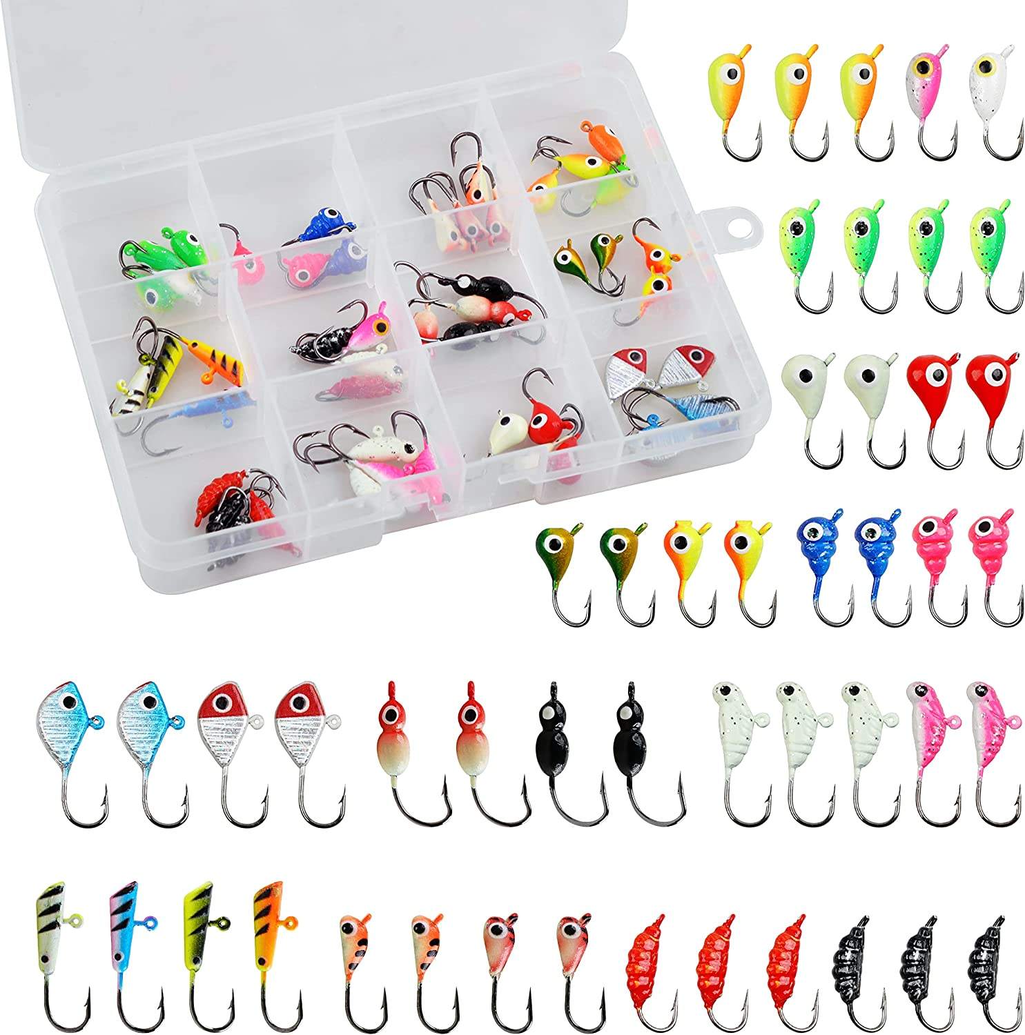 Ice Fishing Jigs with Treble Hook Jig Heads Fishing Lures for Walleye Winter ice Jigging