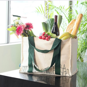 Bolsa de compras de algodón náutico de gran capacidad personalizable tela de lona gruesa con mango largo reutilizable y estampado de logotipo - Product Image 5
