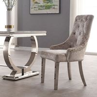 Ensemble de chaises de salle à manger pour hôtel et restaurant de luxe moderne avec structure en acier inoxydable et tissu en velours gris, meubles pour la maison