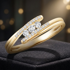 Anillo de Lujo con Tres Diamantes Cultivados en Laboratorio, Corte Brillante, con Detalles Pavé, en Oro de 10K, 14K, 18K, Plata 925, 935, Moderno, para Aniversario o Compromiso - Product Image 1