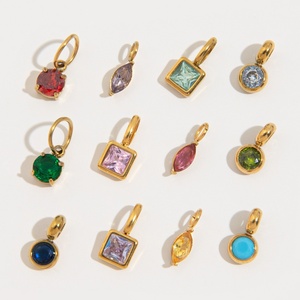 สร้อยคอจี้หินประจำเดือนเกิด 12 ราศี สแตนเลสแบบ DIY พร้อมสายสร้อยเคลือบทอง 18K สำหรับเด็ก - Product Image 1