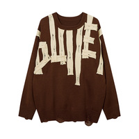 Pull unisexe rétro de style streetwear, tricoté, manches longues, automne, style coréen, avec patch lettre et logo frontal, anti-boulochage, 100% acrylique