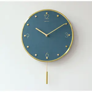 Metal Pendulum clock modern light luxury wall clock with brass scale color MDF clock face