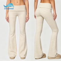 Pantalon de yoga décontracté pour femme, en coton doux et extensible, avec taille pliante rayée personnalisée et jambes évasées