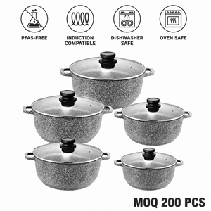 Lot de 10 casseroles en aluminium moulé sous pression, revêtement antiadhésif gris granit, pour usage courant, vente en gros - Product Image 1