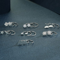 Grenzüberschreitend Beliebte Einfache Piercing-Ohrringe aus 925 Sterling Silber mit Vintage-Herz und Naturstein in Verschiedenen Stilen, Modische Unisex-Ohrringe