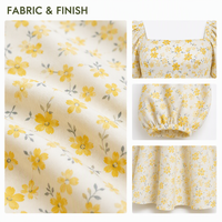 Robe trapèze jaune florale personnalisée à col carré et manches bouffantes longueur genou pour femme, vente en gros, fabricant OEM ODM