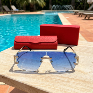 Rimless Shield <b>Sunglasses</b> <b>Gradient</b> Blue Lenses 100% UV Protection Unisex Outdoor Use Red Case Included - Product Image 2