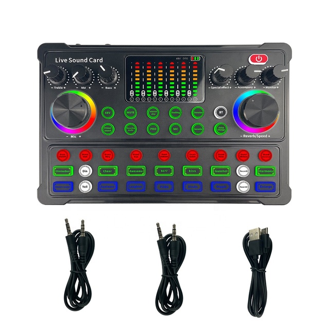 Sound Card RGB Wireless USB External DJ Mixer 16 Sound Effects Audio Mixer for Live Streaming Broadcasting