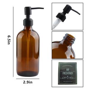Flacon de désinfectant pour les mains en verre brun de 16 oz avec tête de pompe en acier inoxydable - Product Image 4