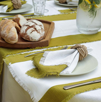 Serviettes et sets de table carrés en lin faits main, personnalisés, à franges et pompons, pour mariage et table à manger à domicile, vente en gros