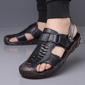 Sandalias de cuero con punta abierta para hombre, suela de goma, entresuela de EVA, sandalias de moda para verano - Product Image 3