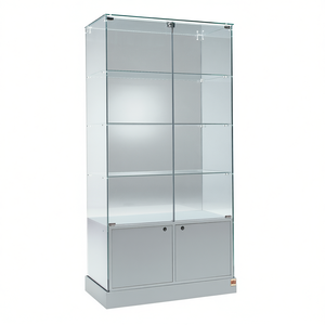 Hfele Display Cabinet 75x46x180 Cm <b>Light</b> Grey Tempered Glass <b>Hinged</b> Lockable Doors Base With Castors - Product Image 2