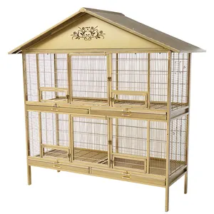 Chinese Classical and Fashionable Bird Cage Parrot Buji Canary Dove Eaves Decorated with Gold Polished Metal Brass Pet Cage