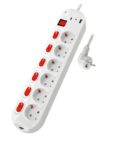 Multiprise allemande, 6 prises, 16A, 230V~, avec protection enfant, interrupteurs individuels et interrupteur principal