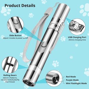 Jouet laser interactif pour chat 3-en-1 multi-angles USB rechargeable avec pointeur laser LED pour l'entraînement des chats - Product Image 3