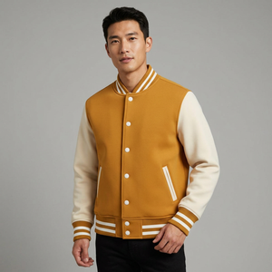 High Quality Men'<b>s</b> College Letterman Wool Varsity <b>Jacket</b> Covered Button Custom Stand Collar Front Casual Winter Wear Breathable - Product Image 3