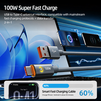 Kabel PD 100W USB-A ke Type-C dengan Lampu Indikator Cincin Bintang, Bahan Aluminium Alloy, Pengisian Cepat dan Transfer Data untuk iPhone 15 16 17 18