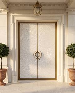 Porte d'entrée de villa de luxe à double battant, entièrement en aluminium, étanche, avec panneau texturé coquille de nacre et cadre or <span class=keywords><strong>champagne</strong></span> |   Palais Européen - Product Image 2
