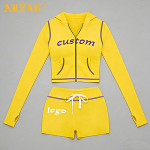 Nouvel ensemble 2 pièces personnalisé pour femme 2026 : sweat à capuche court zippé et short à cordon de serrage pour la gym, le fitness et le streetwear Y2K - Product Image 2