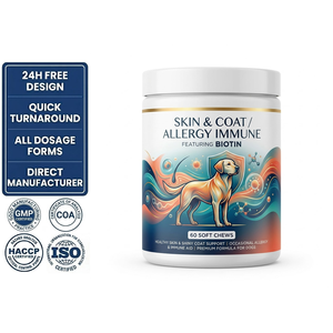 Skin Coat - Golosinas Masticables Suaves con Biotina para una <span class=keywords><strong>Piel</strong></span> <span class=keywords><strong>y</strong></span> Almohadillas Resistentes en Perros con Pelaje Frágil, GMP ISO COA - Product Image 1