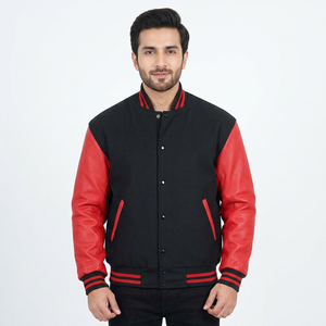 Vestes de baseball en molleton et cuir pour hommes, style cool personnalisé, très tendance, pour l'hiver - Product Image 1