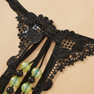 String sexy en dentelle avec perles qui brillent dans le noir, entrejambe ouvert, pour couples, vêtements intimes - Product Image 3