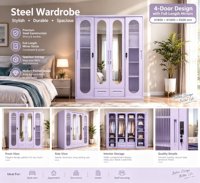 Armoire coulissante en acier améliorée kd, meuble de rangement personnalisé pour vêtements avec miroir, armoire de chambre à coucher avec tiroir