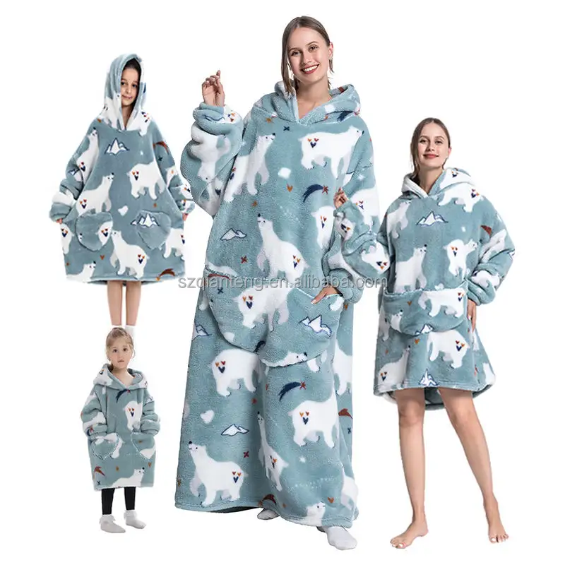 AQTQ coperta con cappuccio personalizzata morbida indossabile bambini animali domestici Oodie coperta Snuggy felpa gigante indossabile felpa con cappuccio coperta