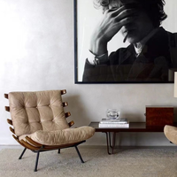 Fauteuil d'appoint ergonomique vintage en cuir microfibre avec dossier inclinable à 3 segments, housse amovible et structure métallique en U