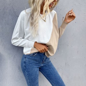 Suéter de punto de manga larga con cuello redondo para mujer, gran oferta de estación independiente, suéter de retazos inclinado para mujer - Product Image 5