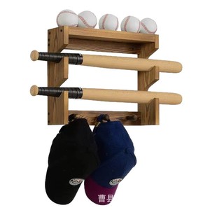 Soporte de pared de madera para bates de béisbol, organizador de almacenamiento de 3 niveles para gorras y pelotas, para uso en el hogar y la sala de estar. - Product Image 5